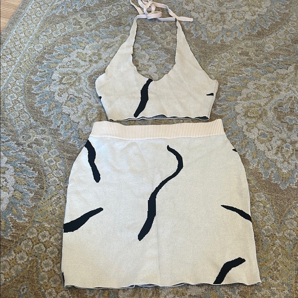 Stylish Cream and Black Women's Skirt Set